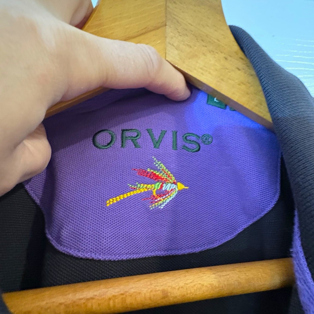 Orvis Men's L Black Solid Cotton Short Sleeve Knit Polo Embroidered Logo